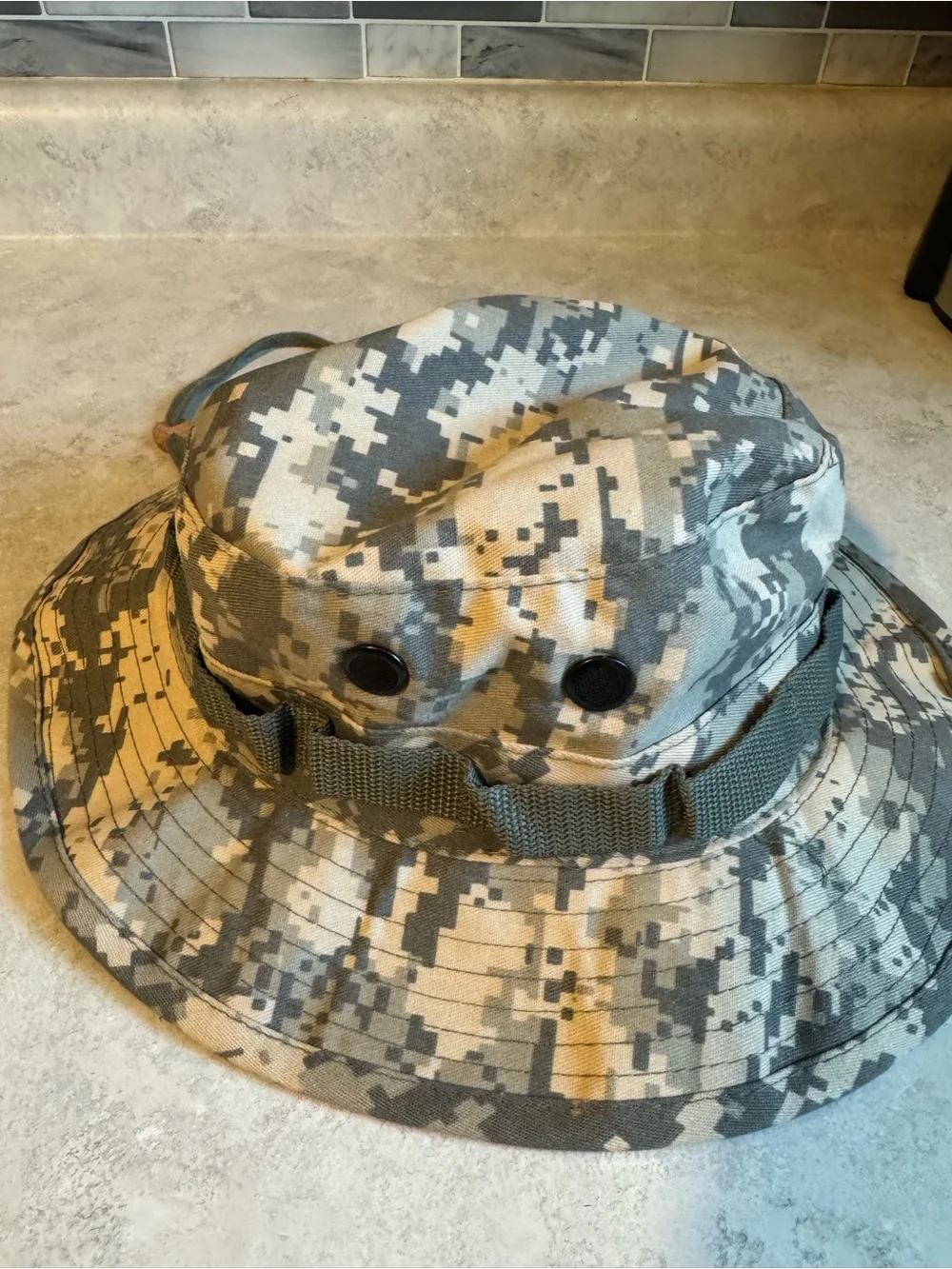 Military Style Camo Boonie Hat Adjustable Gray Digital Camo 7 1/4